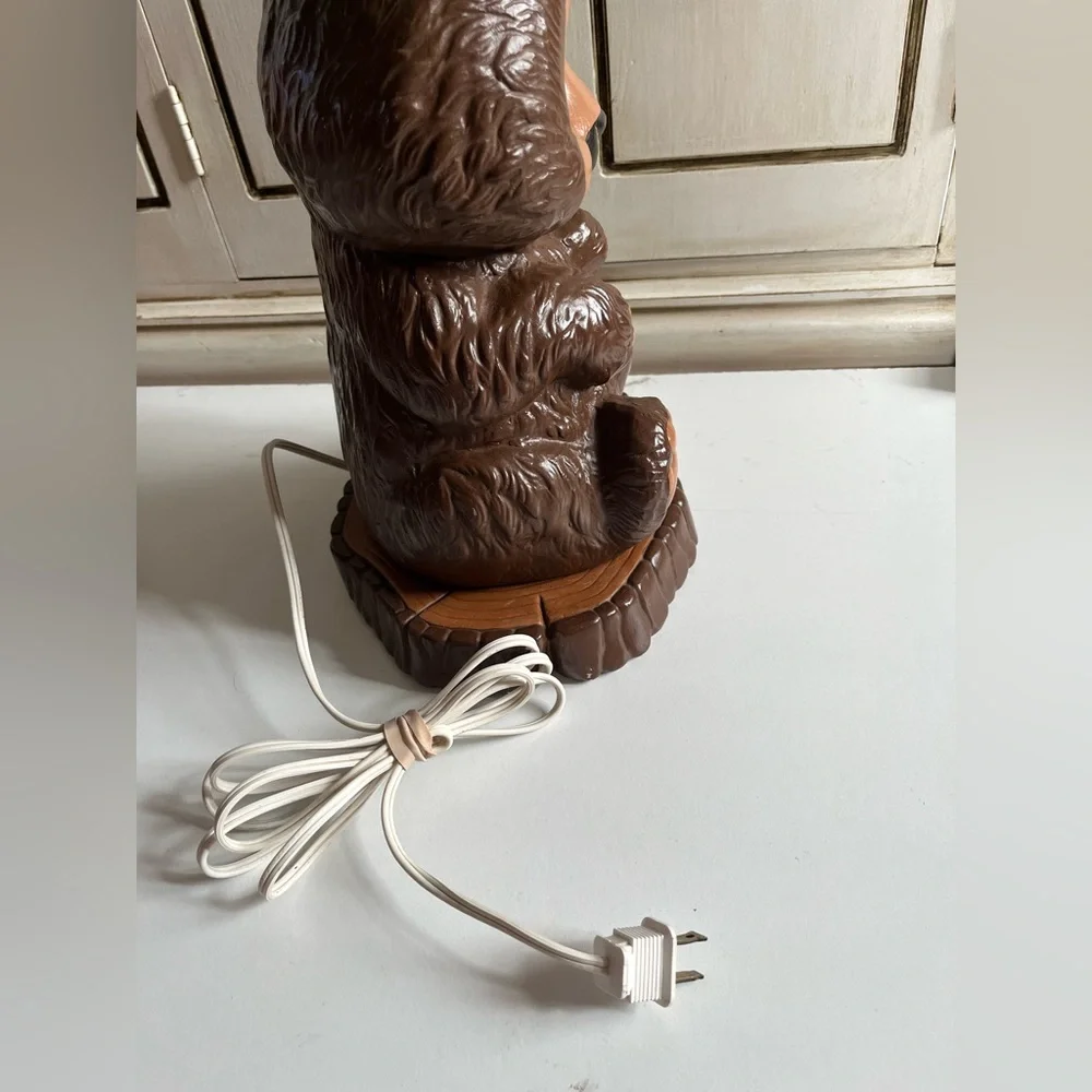 Vintage Bear on tree stump Lamp Teddy Bear Nursery Decor Cabin Rustic Whimsy